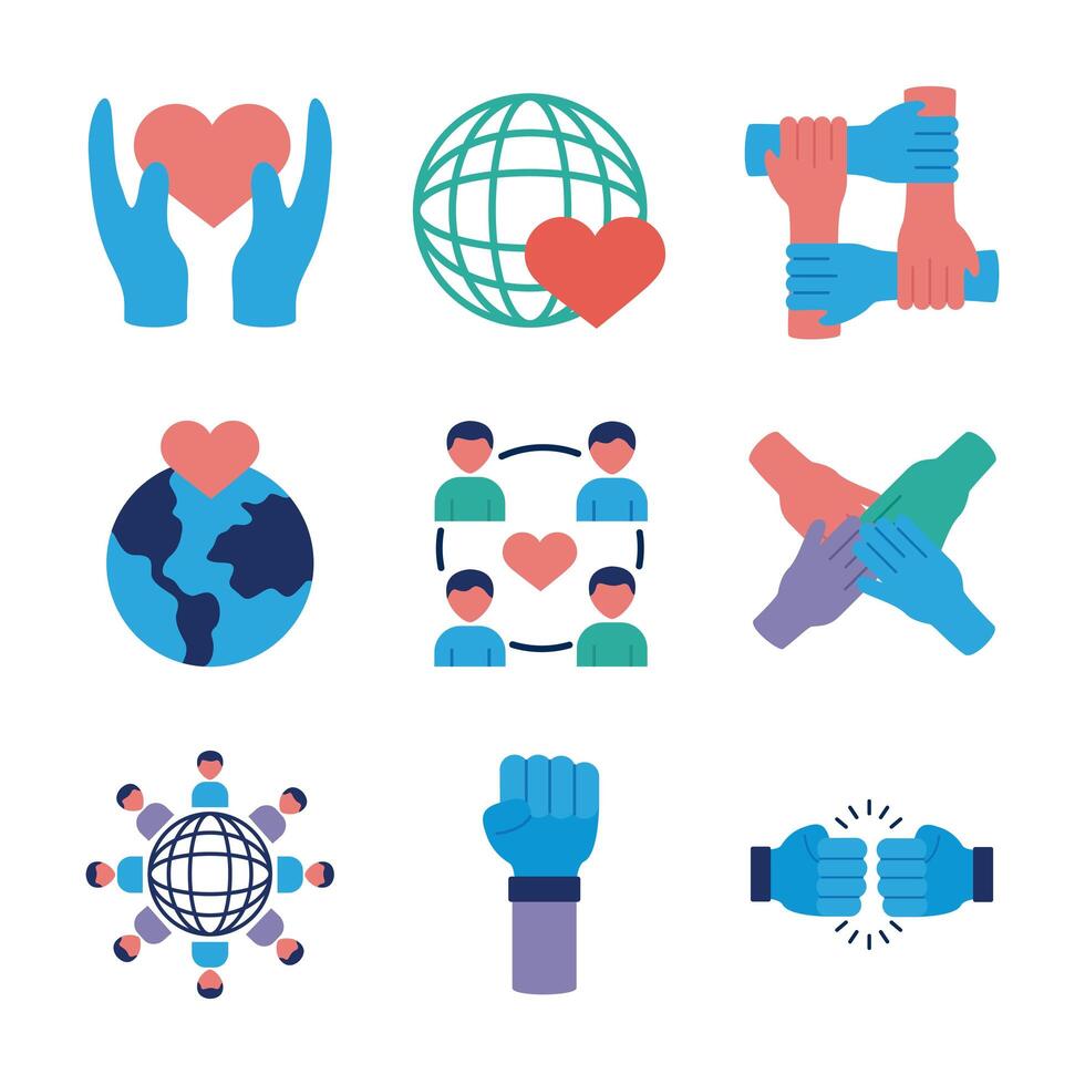 bundle of charity and solidarity icons vector