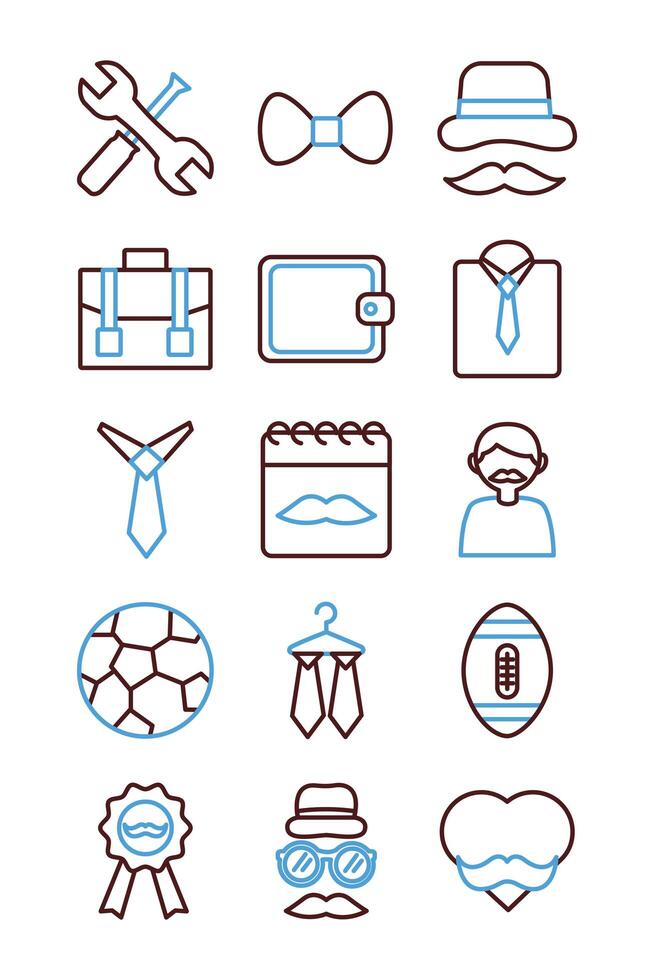 bundle of fathers day set icons vector