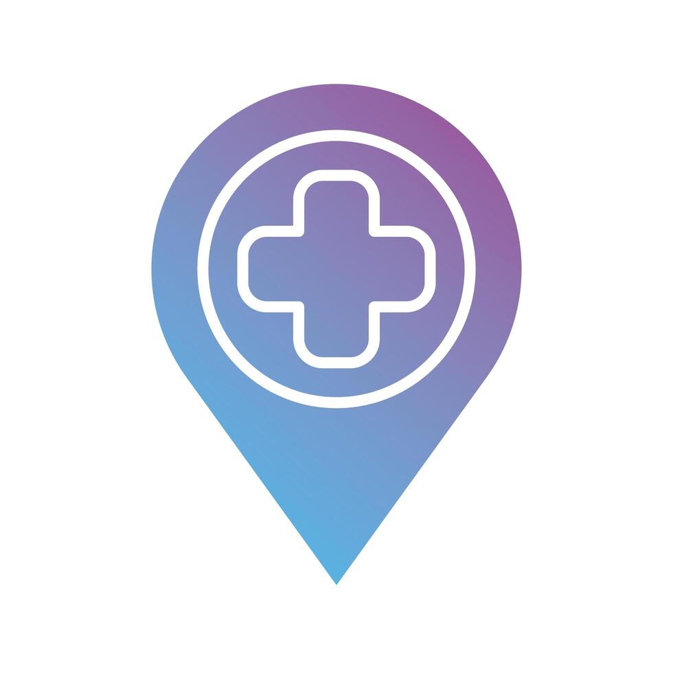 medical cross symbol with pin location gradient silhouette style vector