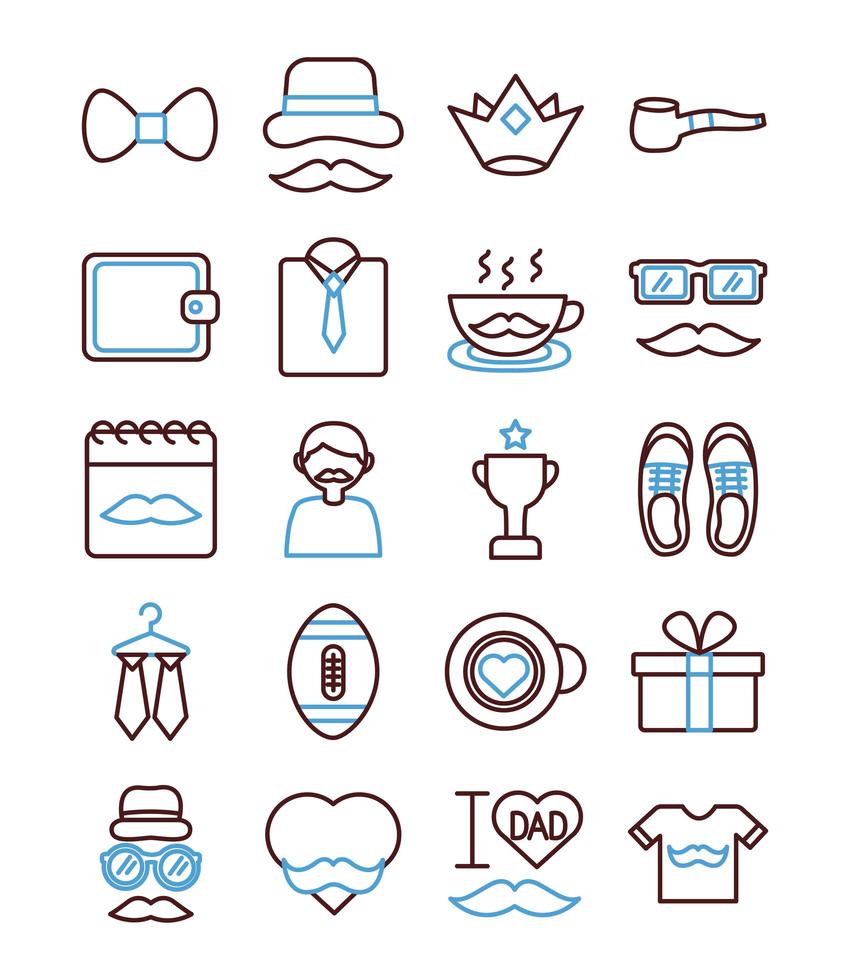 bundle of fathers day set icons vector