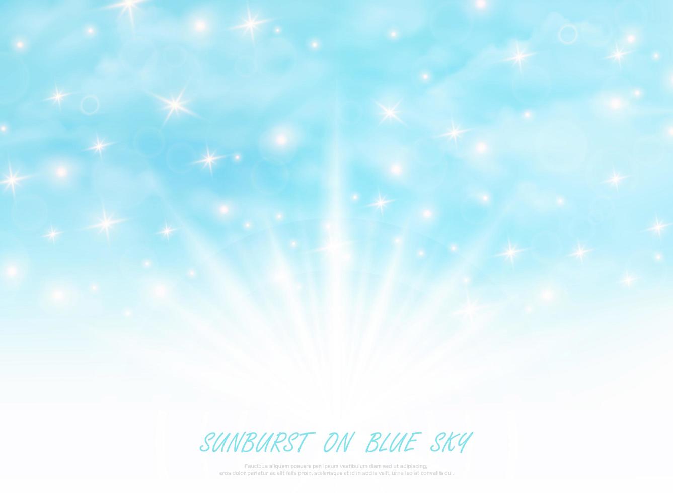 Abstract sunburst on blue sky with glitters decoration background. illustration vector eps10