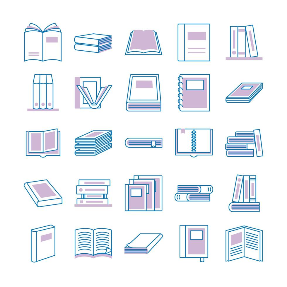bundle of text books line style icons vector