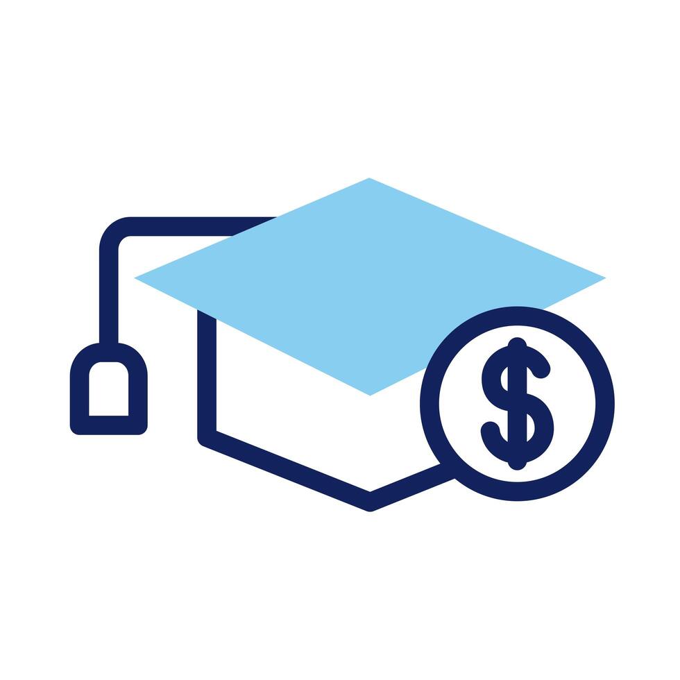 graduation hat with money insurance line and fill style vector