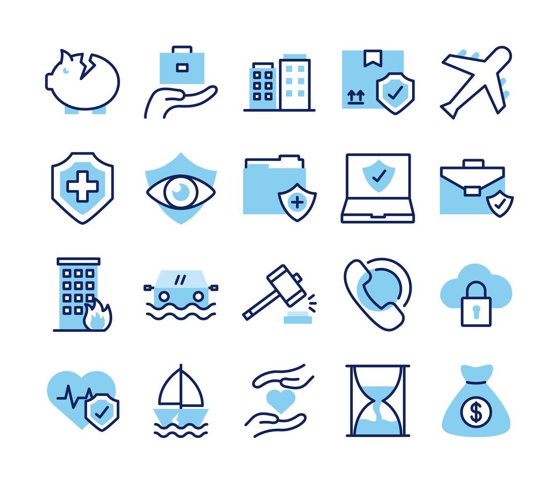 bundle of insurance set icons vector