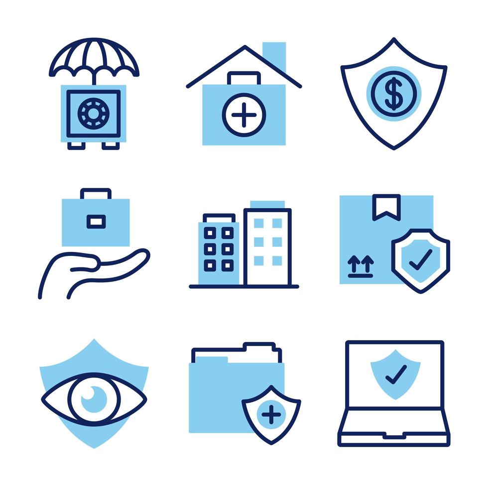 bundle of insurance set icons vector