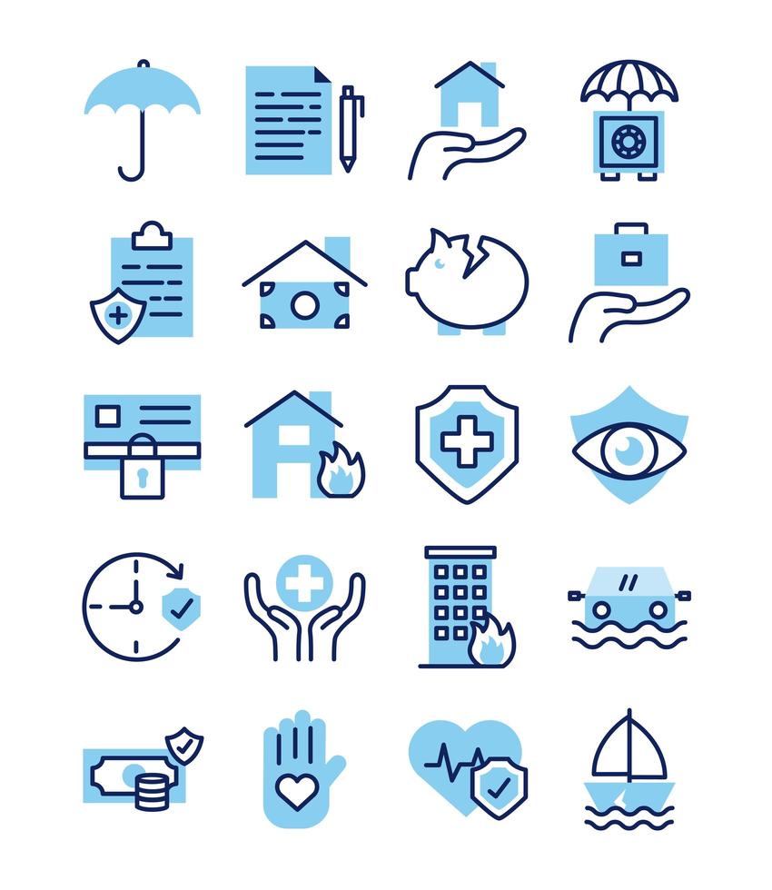 bundle of insurance set icons vector