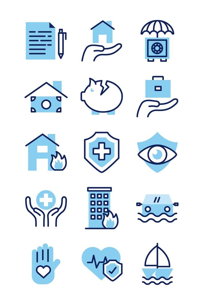 bundle of insurance set icons vector