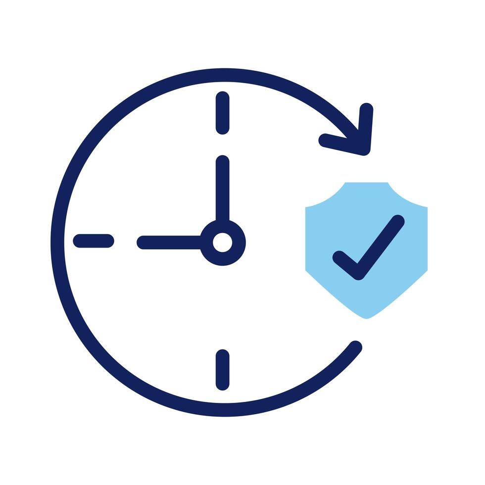shield insurance with watch line and fill style icon vector