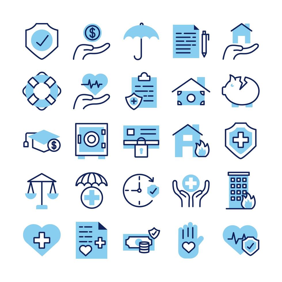 bundle of insurance set icons vector