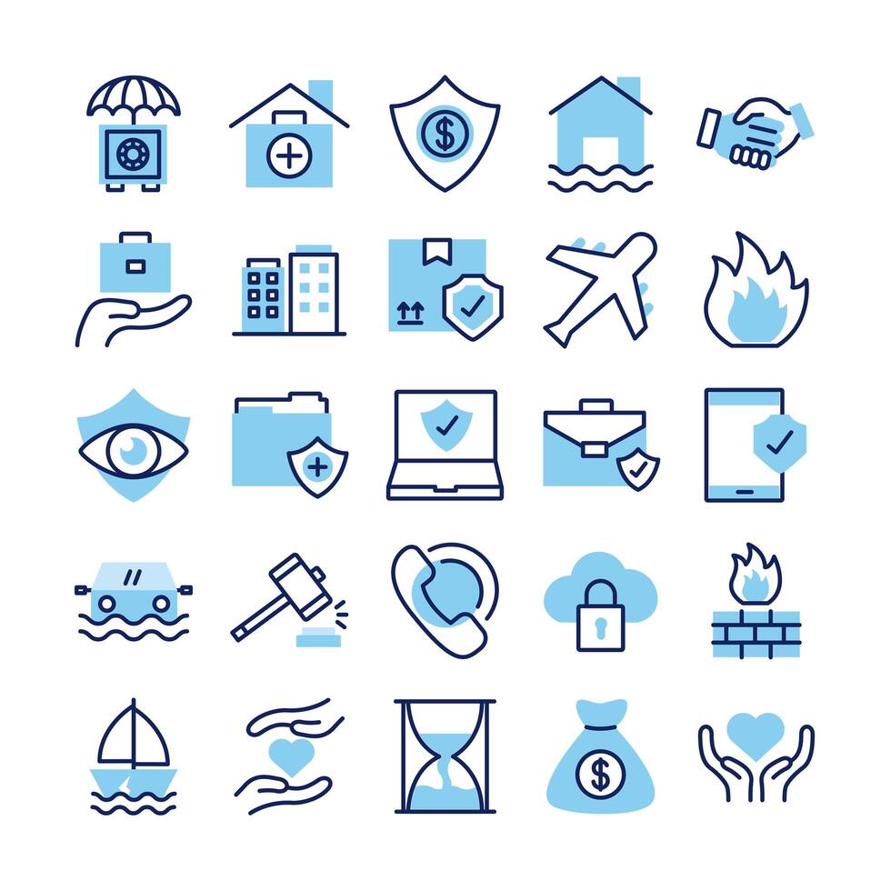 bundle of insurance set icons vector