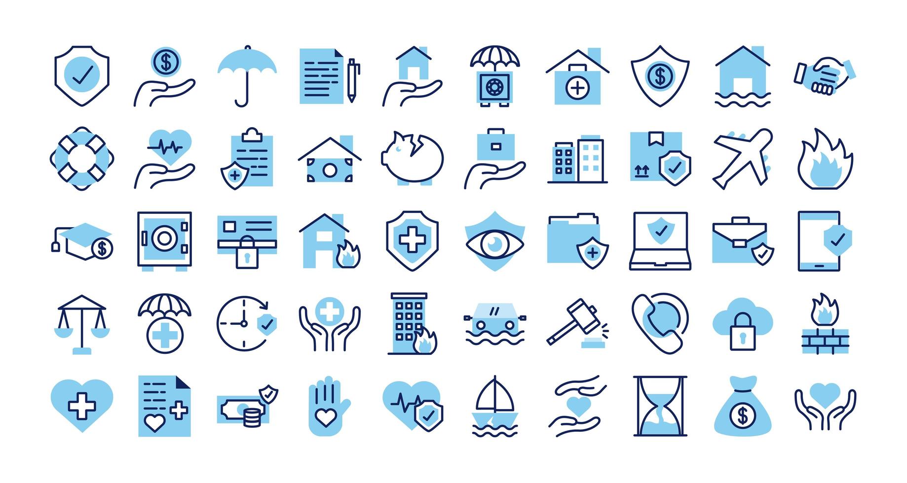 bundle of insurance set icons vector