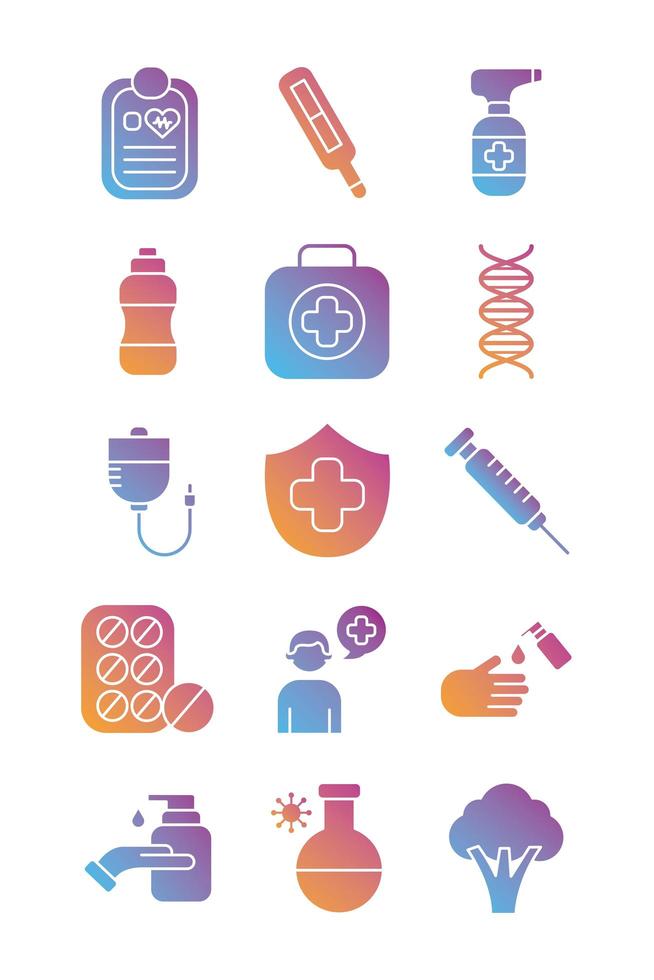 bundle of health set icons vector