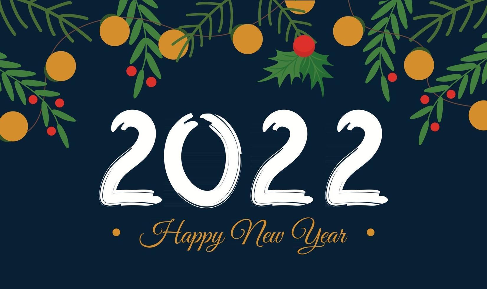 Happy new year 2022 banner or greeting horizontal card template Cartoon flat vector style of festive christmas tree elements