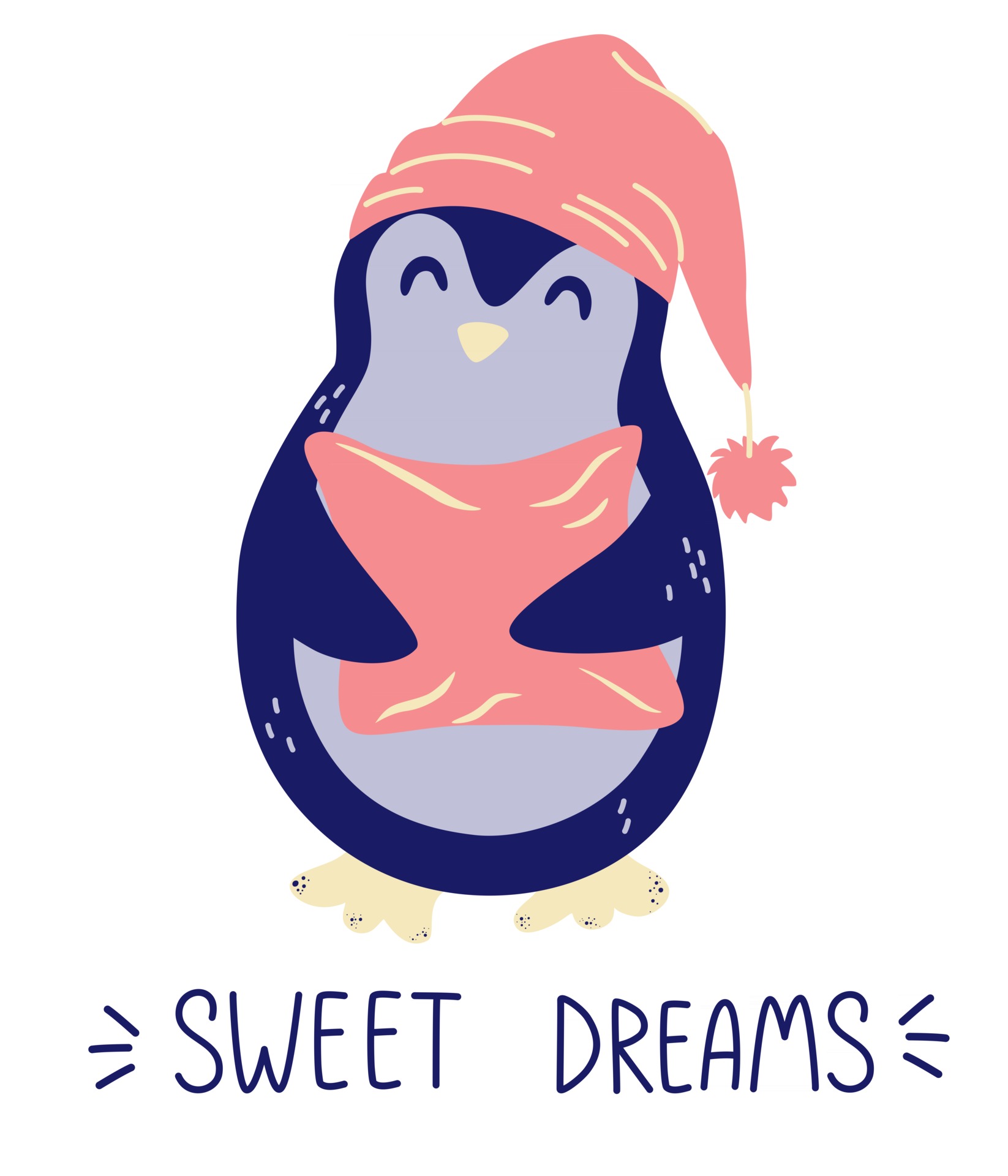 Cute penguin with a pillow Sweet Dreams Good night concept Design elements  for nursery baby apparel stickers Animal illustration poster Scandinavian  funny penguin Vector flat illustration 2456352 Vector Art at Vecteezy