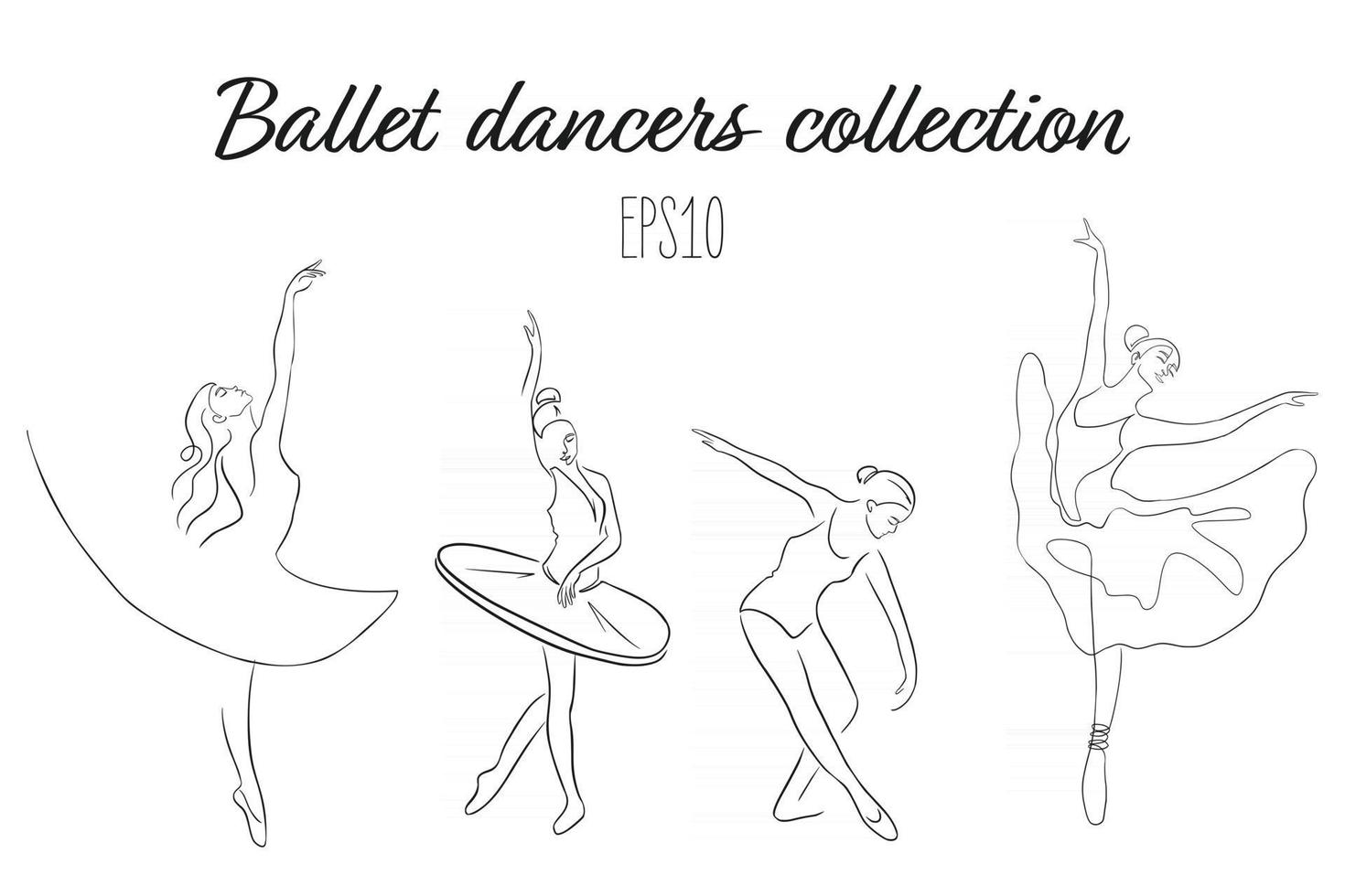 bailarines de ballet de arte de línea continua en diferentes poses colección de ilustraciones vectoriales aisladas vector