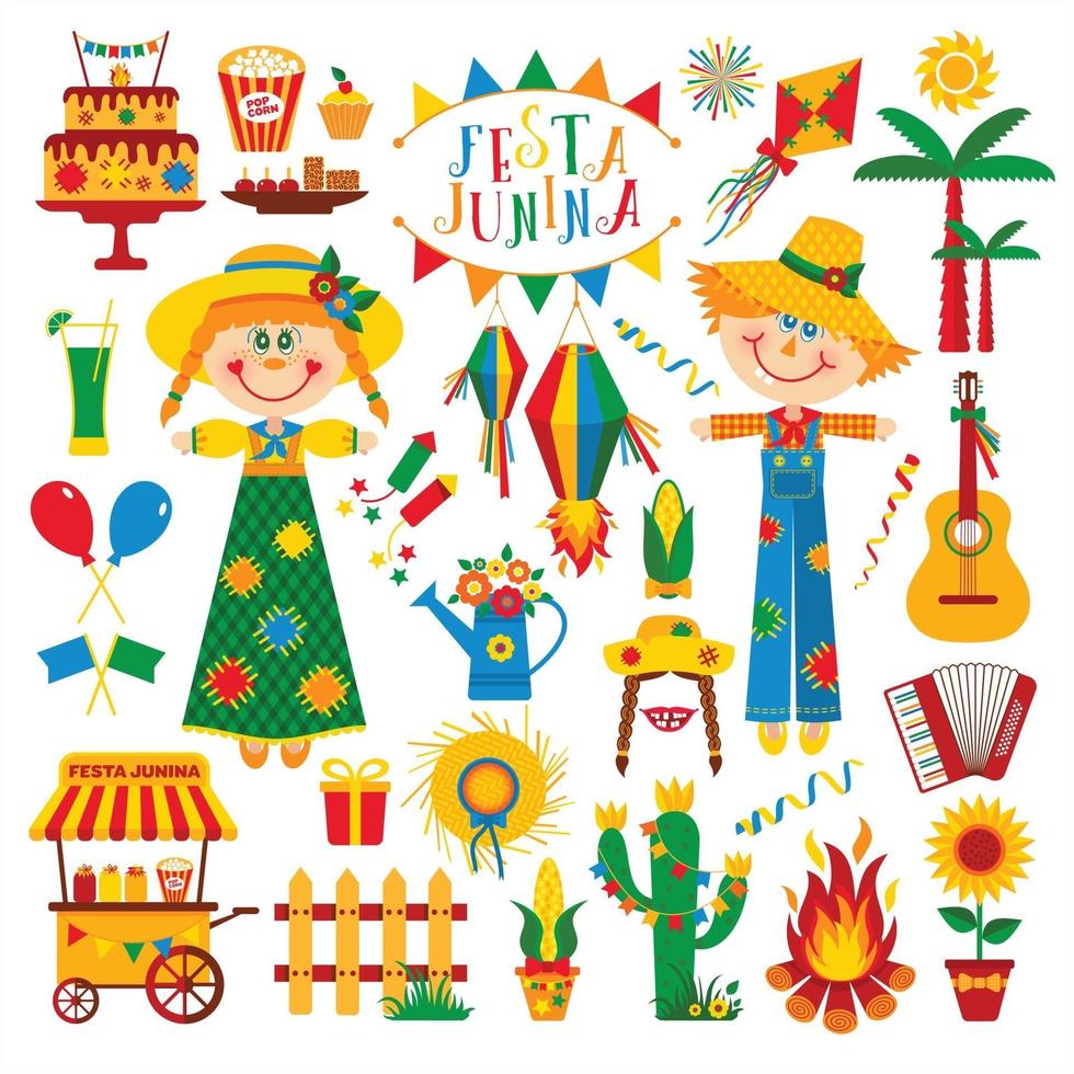 Festa Junina village festival in Latin America Icons vector