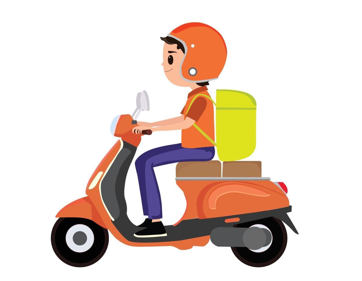 Delivery man in scooter with bag vector