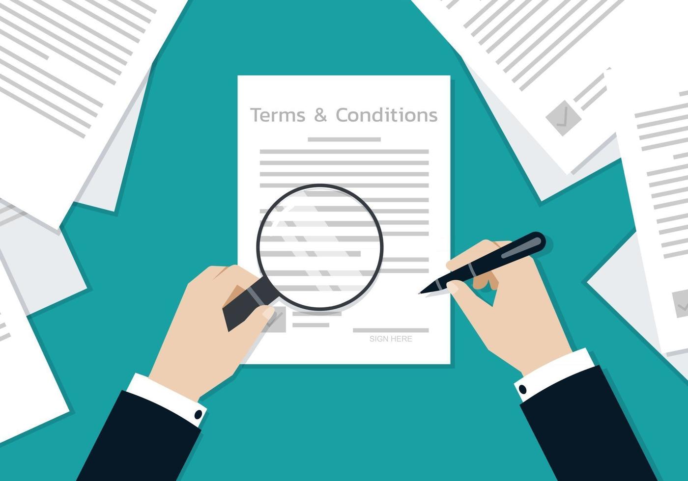 Businessman Hands signing on the terms and conditions form document vector