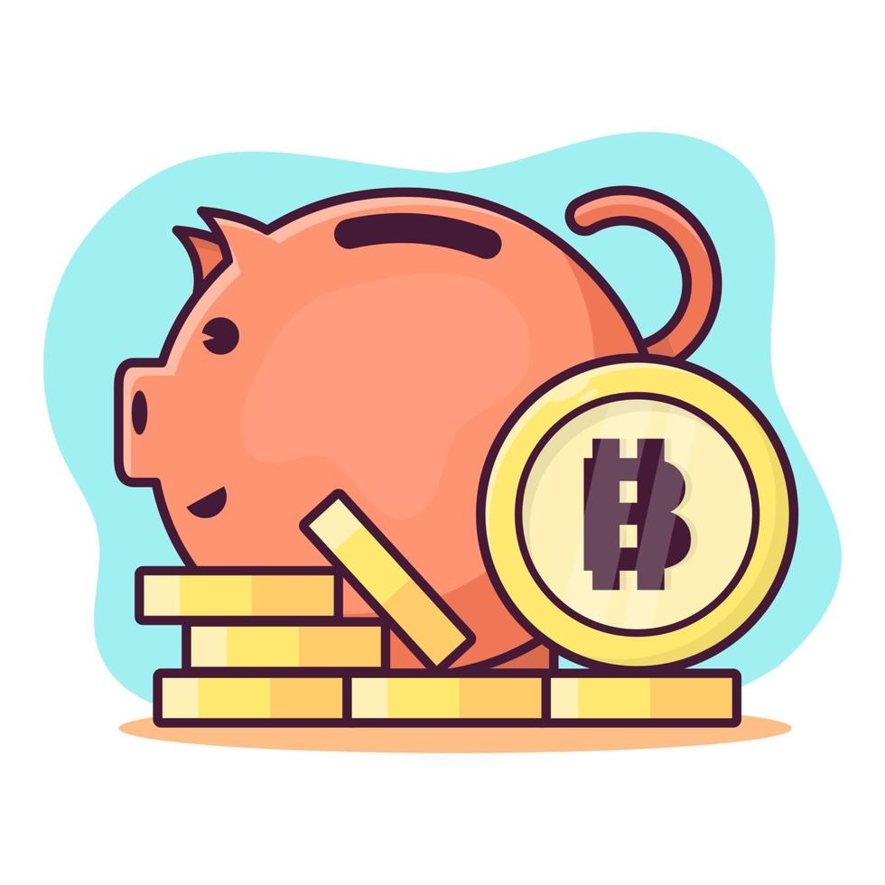 piggy bank with bitcoin coin isolated cartoon vector illustration in flat style