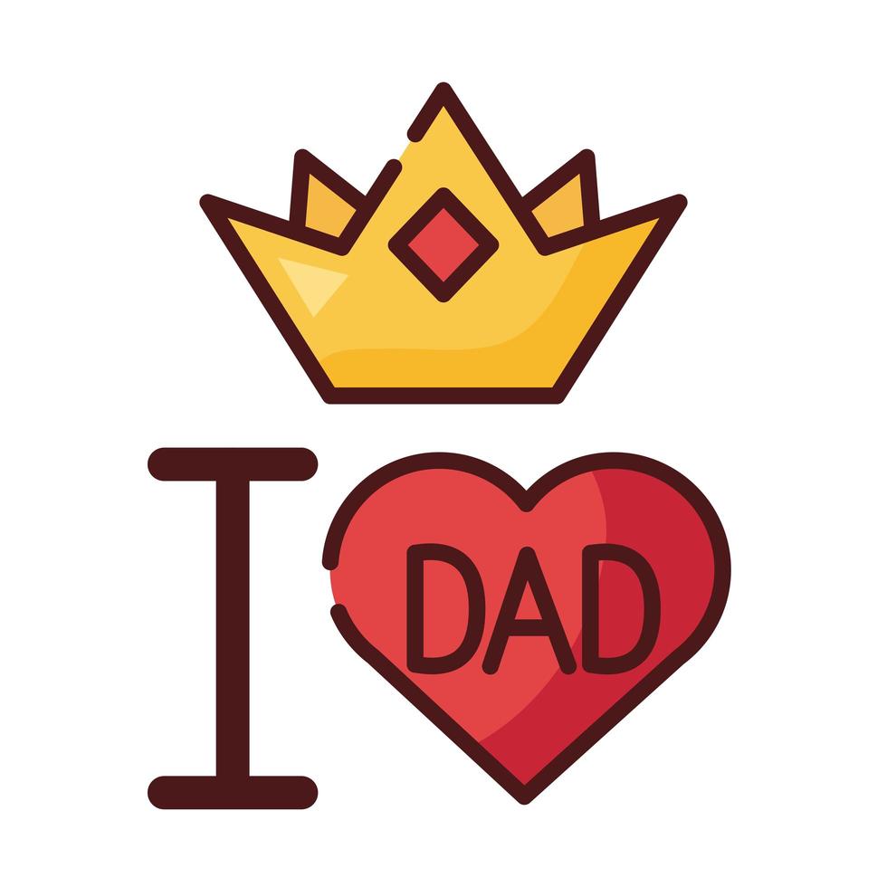 Amo el corazón de papá y la línea de la corona y el ícono de estilo de relleno vector