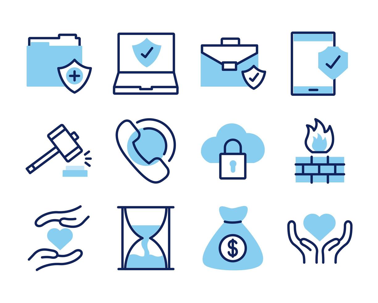 bundle of insurance set icons vector