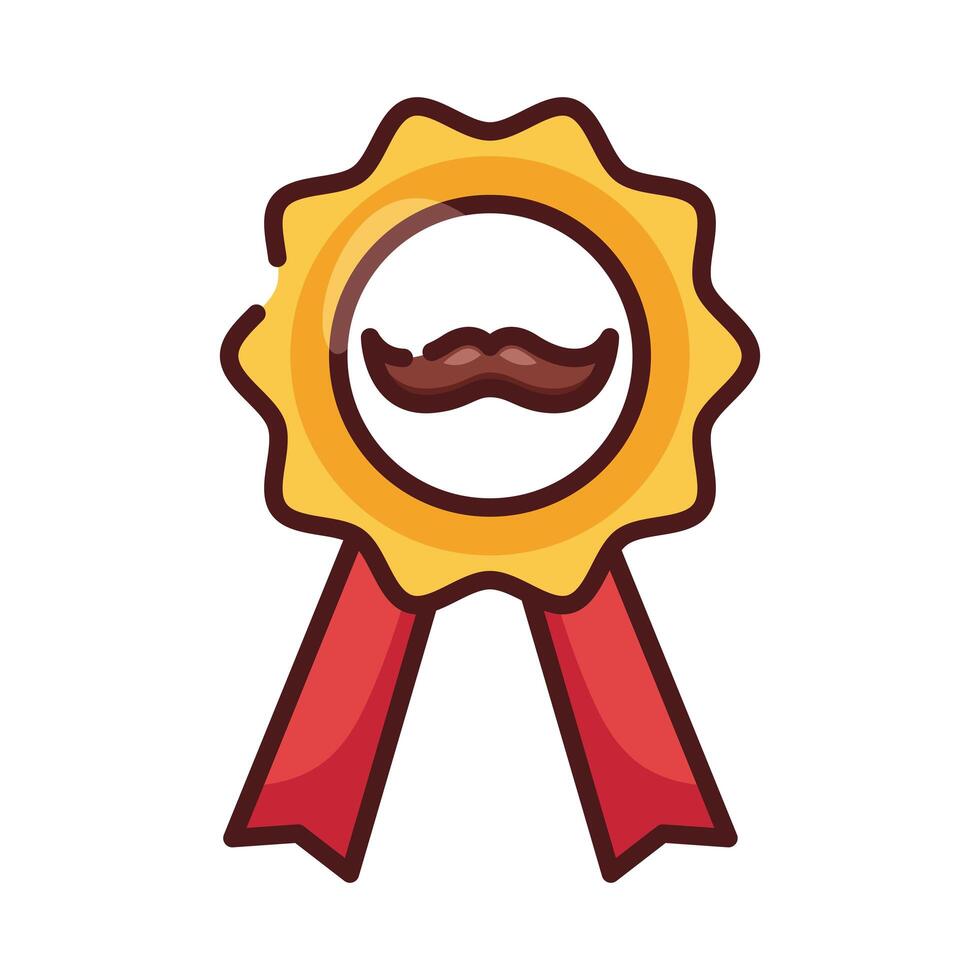 medalla con papá bigote hipster línea e icono de estilo de relleno vector