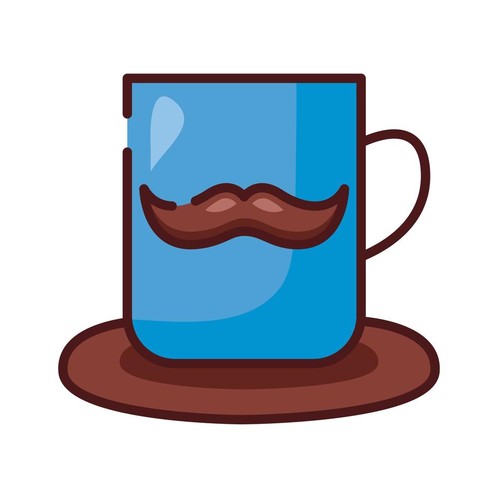 coffee cup with dad mustache line and fill style icon vector