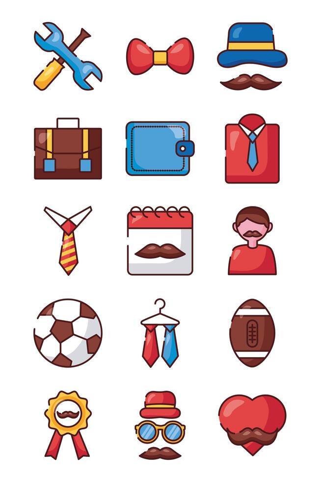 bundle of fathers day set icons vector