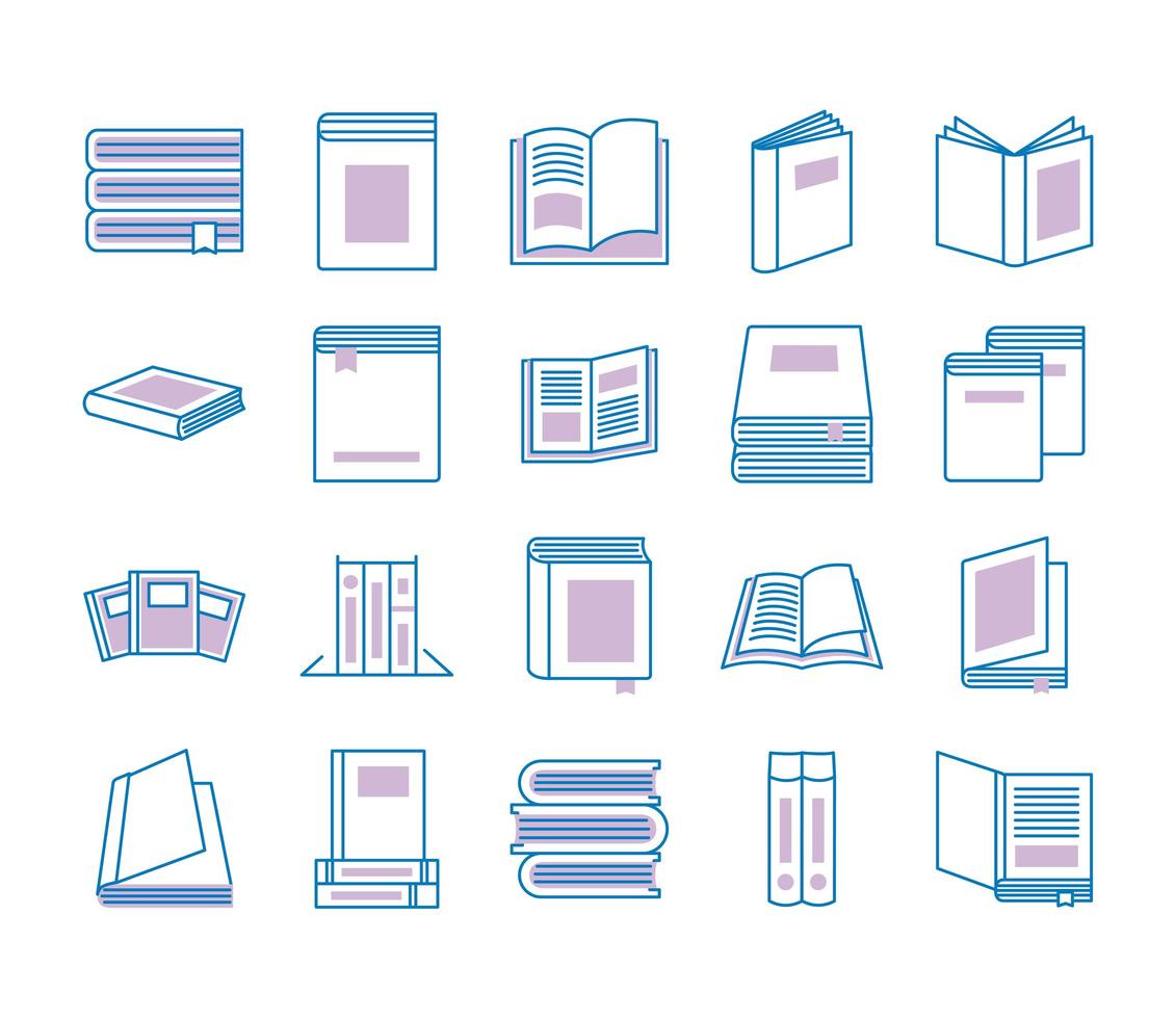 paquete de iconos de estilo de línea de libros de texto vector