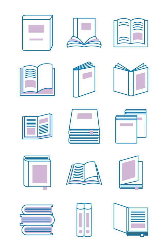 bundle of text books line style icons vector