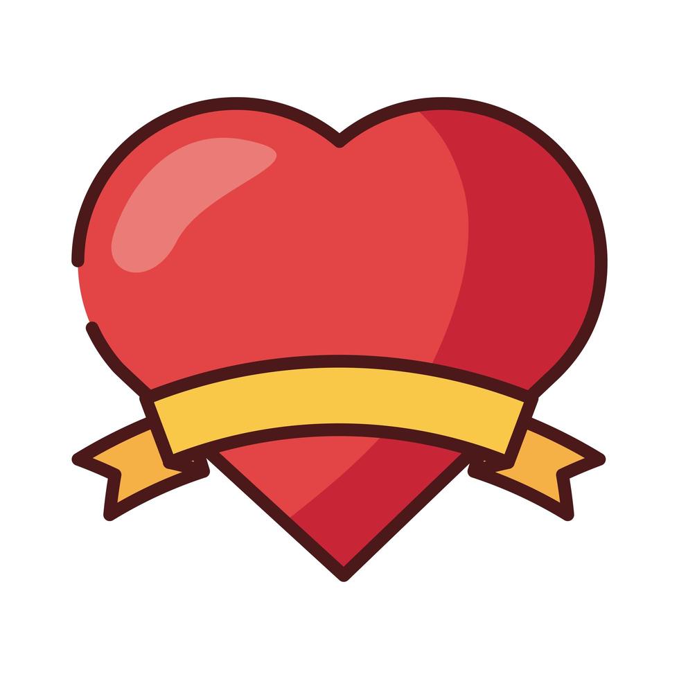 corazón con línea de marco de cinta e icono de estilo de relleno vector