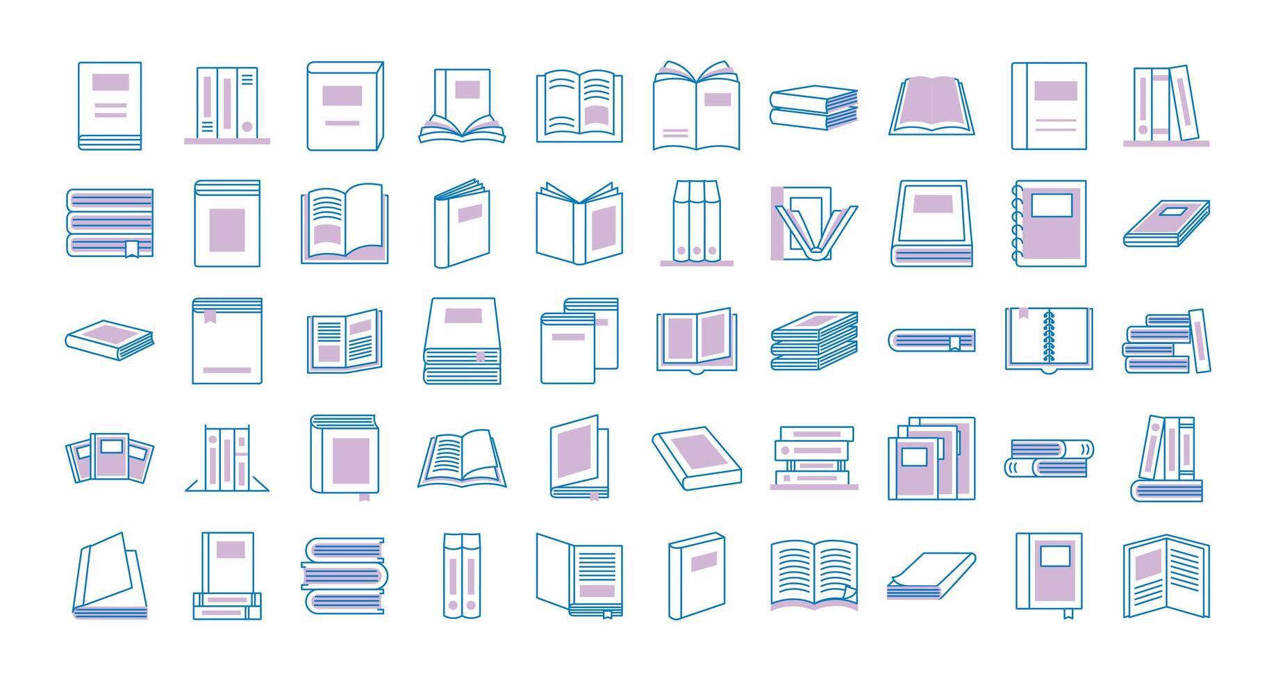 bundle of text books line style icons vector