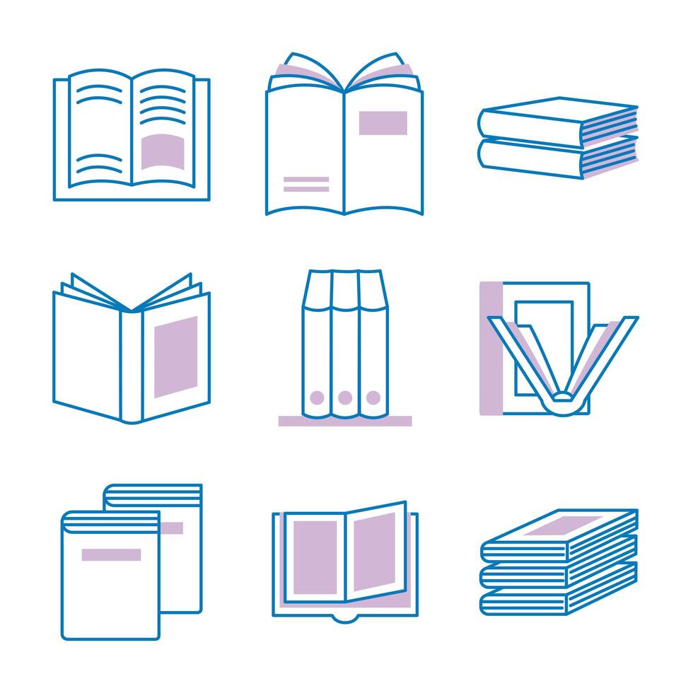 bundle of text books line style icons vector