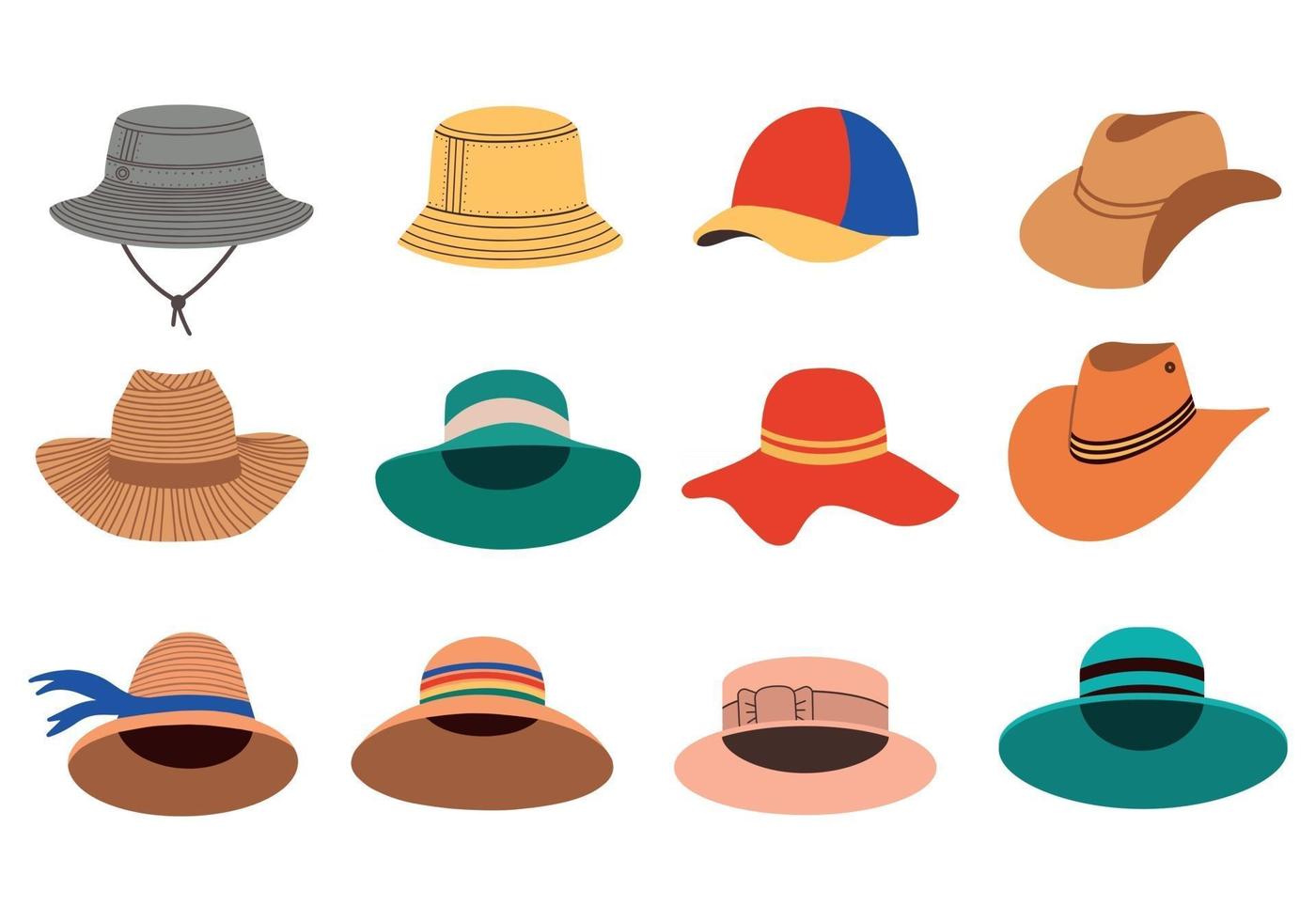 A set of summer women's hats. Summer and spring hats. Vector Flat ...