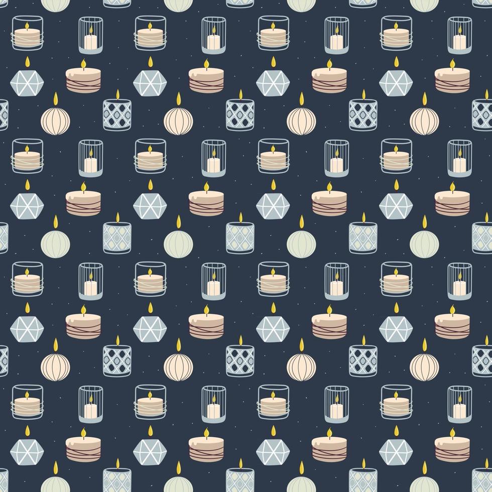 Scented burning candles seamless pattern.Design for printing, textiles, wrappers. Spa and aromatherapy Vector illustration