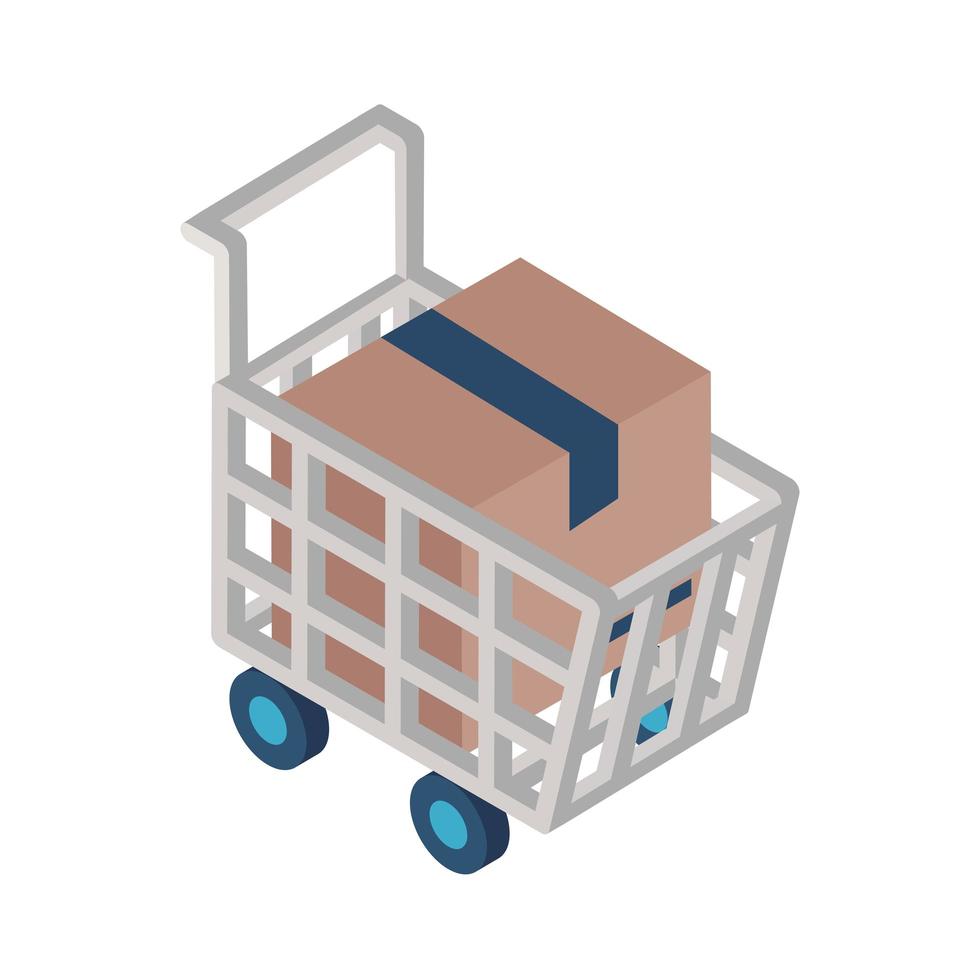 caja de entrega dentro del carrito de compras, diseño de vector de icono de estilo isométrico