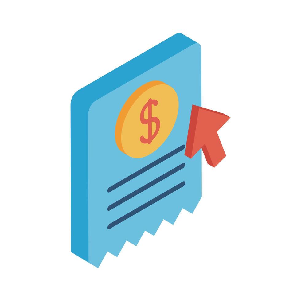 coin on receipt paper with cursor arrow isometric style icon vector design