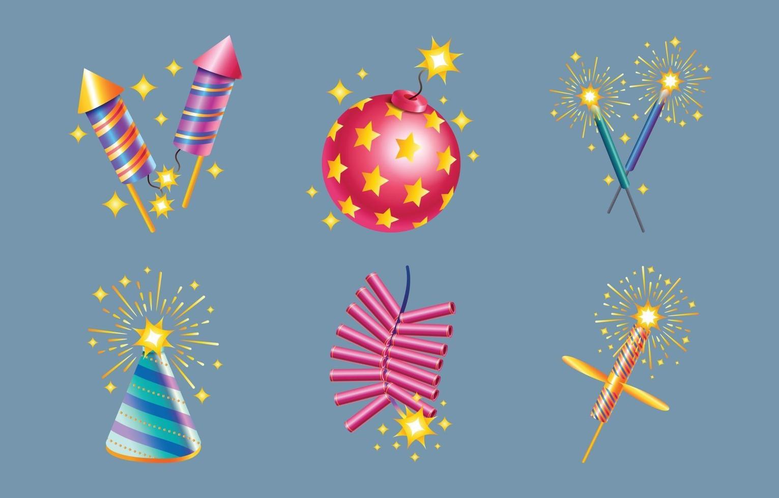 Collection of Firework and Firecracker Icons vector