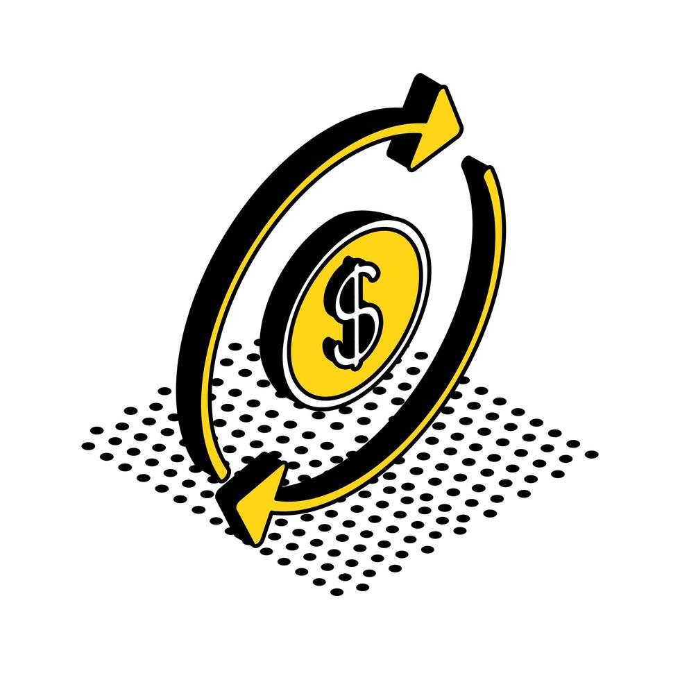 coin inside repeat arrows isometric style icon vector design