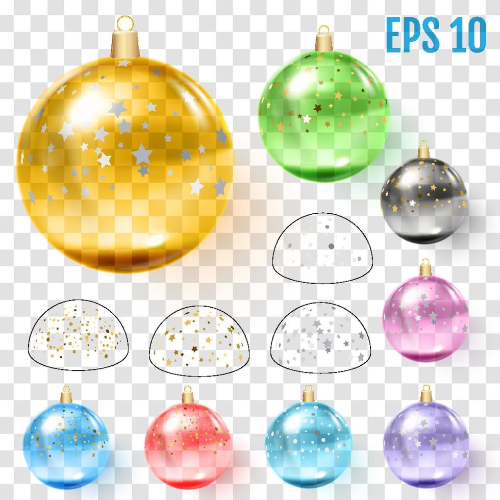 Colorful christmas balls with confetti Vector illustration