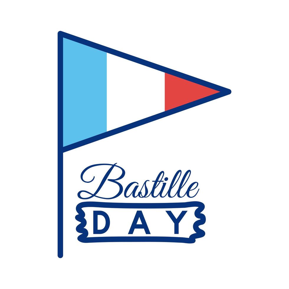 france flag and bastille day lettering line style vector