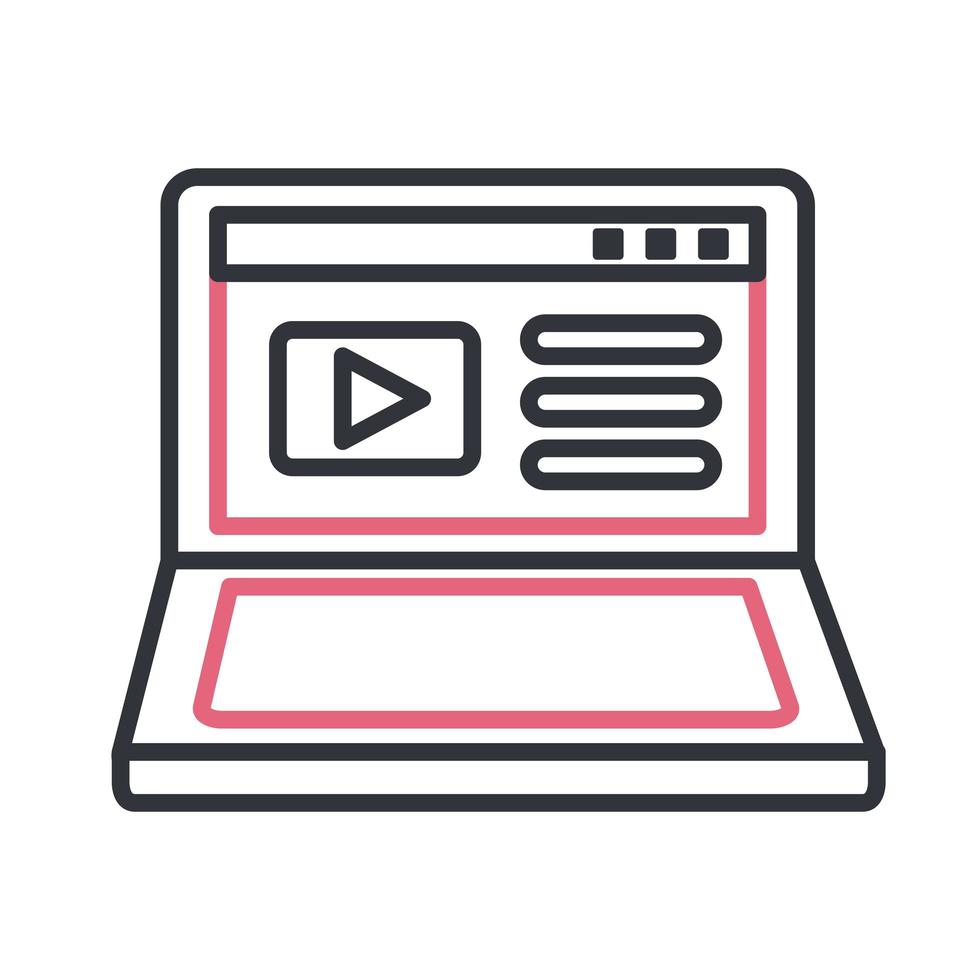 Play button inside laptop line style icon vector design