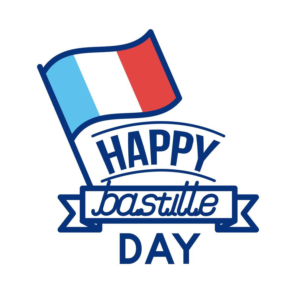 france flag and bastille day lettering line style vector