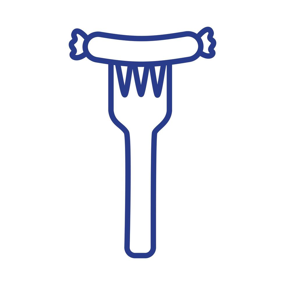 sausage in fork line style vector