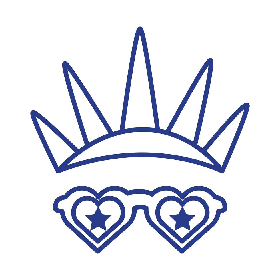 estilo de línea de corona y gafas de la estatua de la libertad de nueva york vector