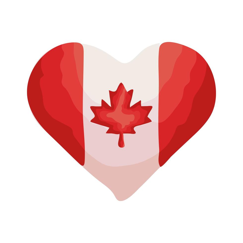 corazón con icono de estilo plano de la bandera de canadá vector