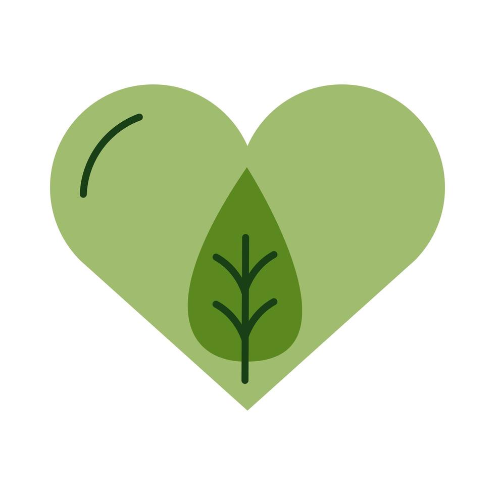 heart with leaf plant flat style vector