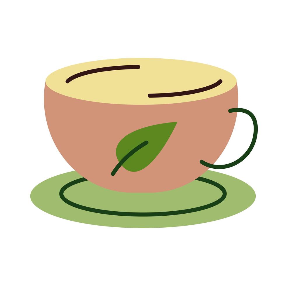 tea cup with leaf plant flat style vector