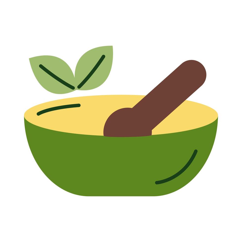 dish with spoon and leafs plant organic flat style vector