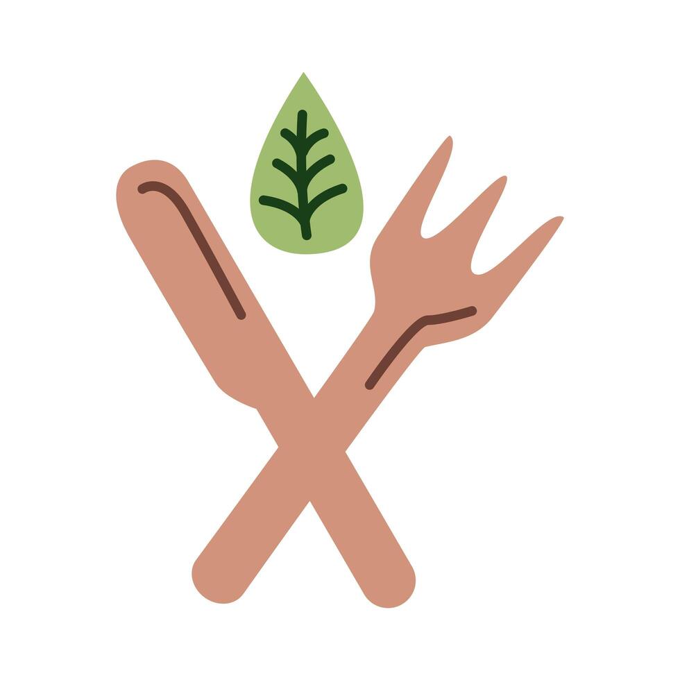 fork and knife with leaf plant flat style vector
